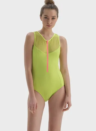 High Leg Zip Detail Swimsuit 