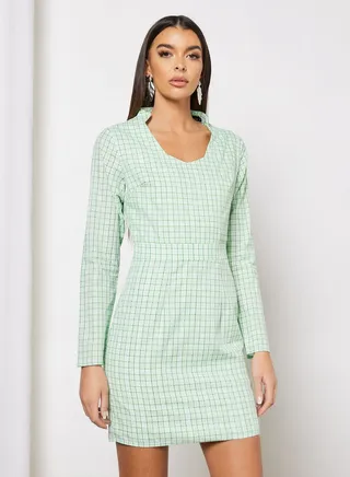Check Bodycon Dress Green 