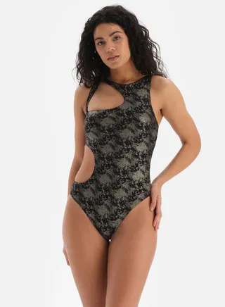 Halter Neck Cut Out Swimsuit 