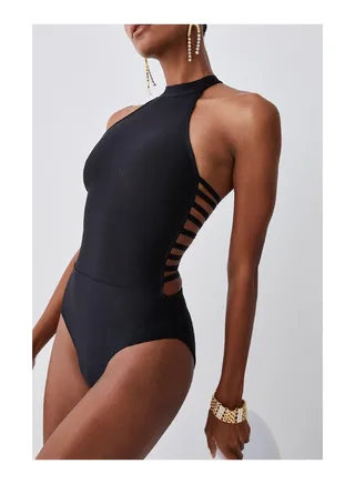 Bandage Halter Neck Strappy Swimsuit 