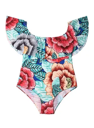 Floral Pattern Off Shoulder Swimwear Suit Multicolour 