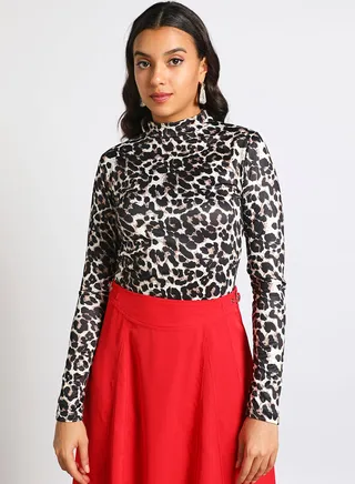 Women Turtle Neck All Print Body Suit Multicolour 