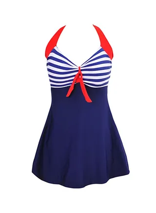 One-Piece Striped Swimwear Blue 