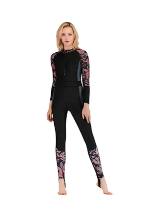Long Sleeve Contrast Panel One Piece Swimwear Multicolour 