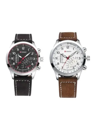 Men's Leather Analog Watch Set 8152 