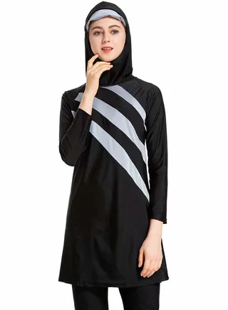 Solid Design Swimsuit Set Black/White 