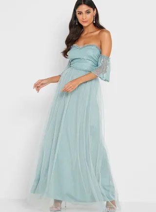 Off-Shoulder Embroidered Detail Dress