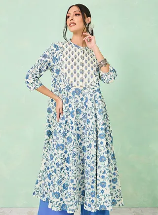 Floral Print Cotton Anarkali Kurta 