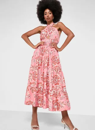 Cross Neck Printed Dress
