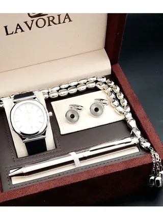 Laforea watch gift set for men consisting of 4 pieces, a rosary watch, a pen and a set of buttons 