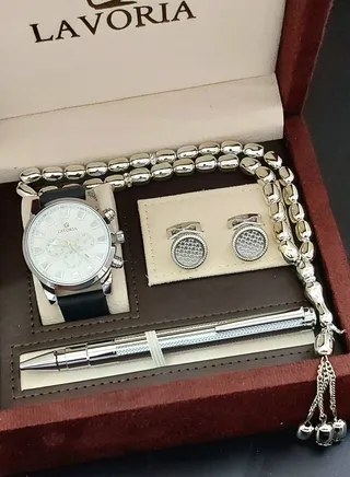 Laforea watch gift set for men consisting of 4 pieces, a rosary watch, a pen and a set of buttons 