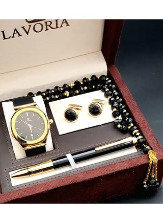 Laforea watch gift set for men consisting of 4 pieces, a rosary watch, a pen and a set of buttons 