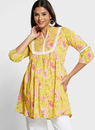 Floral Print Tiered Kurti 