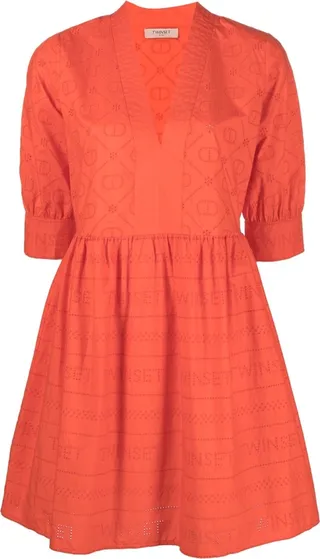 Open-Knit Flared-Skirt Minidress