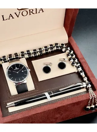Laforea watch gift set for men consisting of 4 pieces, a rosary watch, a pen and a set of buttons 