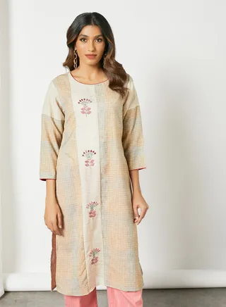 Classy Handwork Round Neck Kurta Multicolour 