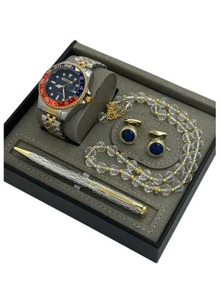 4 Piece Men's Watch Set Wrist Watch Set Wth Fountain Pen Button 