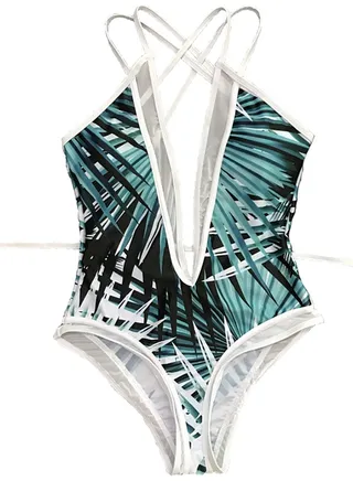 One Piece Bodysuit Backless Sleeveless Sash Beachwear Multicolor 