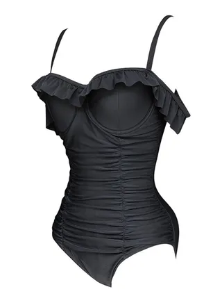 One Piece Ruffle Swimsuit Black 