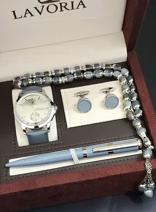 Laforea watch gift set for men consisting of 4 pieces, a rosary watch, a pen and a set of buttons 