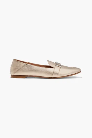 Love Life metallic textured-leather collapsible-heel loafers