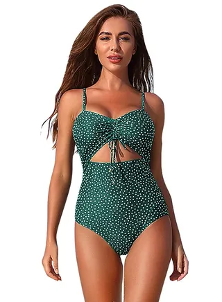 Polka Dot One-Piece Swimsuit Green 