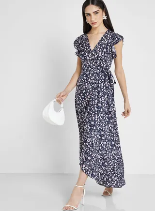 Ruffle Sleeve Printed Dress 