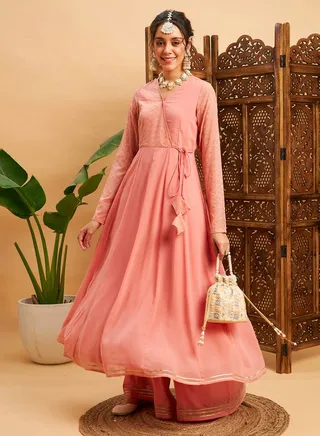 Embellished Wrap Anarkali Kurta with Tassel Detail 