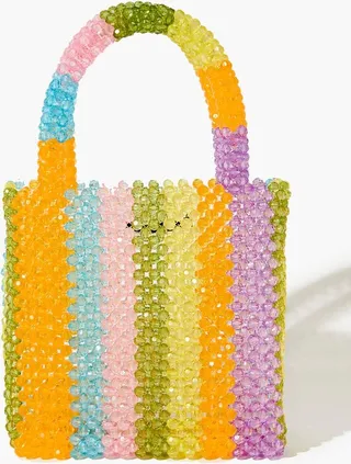 Beaded Striped Tote Bag