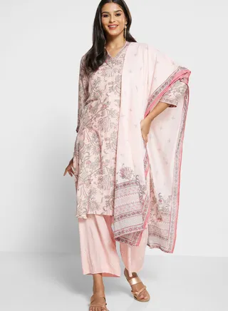 Floral Kurti with Bottom & Dupatta 