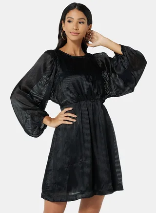 Tonal Stripe Mini Dress Black 