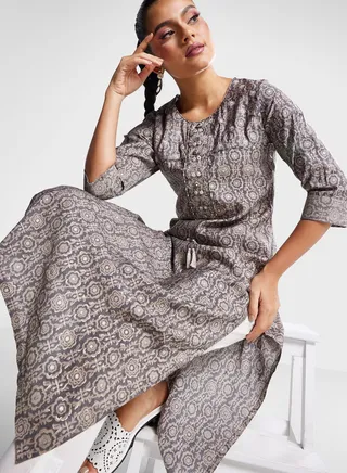 Embroidered Tie Detail Kurti 