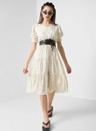 V-Nck Hollow Out Dress 