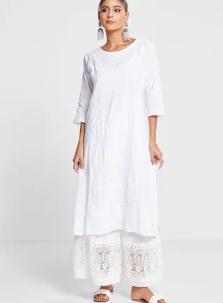 Crew Neck Broidered Kurti 