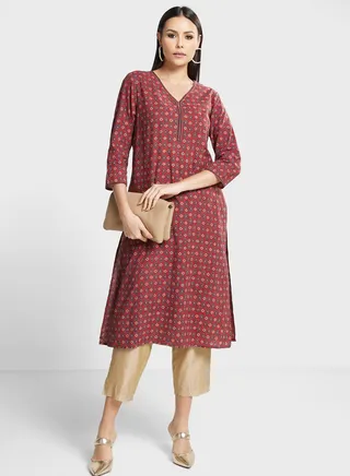 V-Neck Printed Kurti 