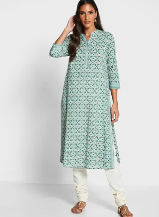 Button Detail Printed Kurti 