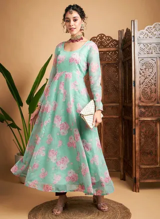 Floral All Over Print Anarkali Maxi Kurta 