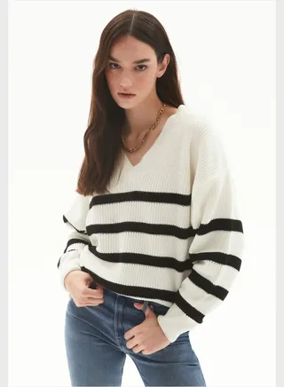 V-Neck Striped Knitted Sweater