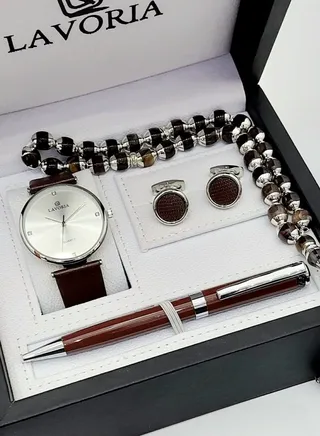 Laforea watch gift set for men consisting of 4 pieces, a rosary watch, a pen and a set of buttons 