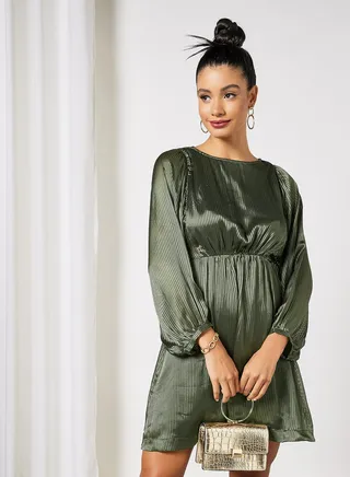Tonal Stripe Mini Dress Forest Night 