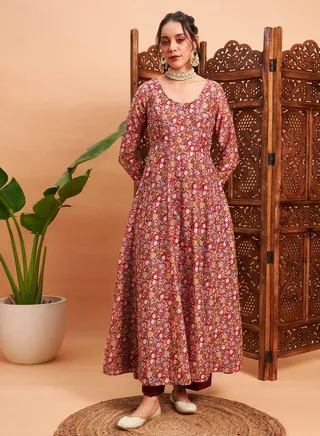 Floral All Over Print Anarkali Maxi Kurta 