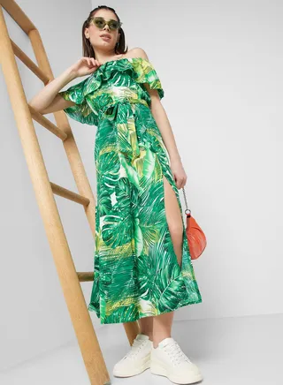 Off Shouder Printed Dress