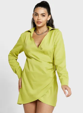 Plunge Neck Wrap Dress 