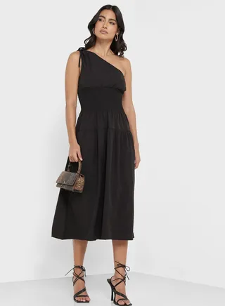 One Shoulder Pleat Detail Dress