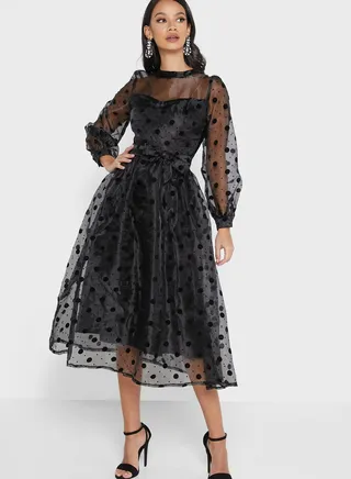 A-Line Chiffon Dress Black 