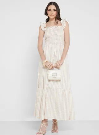 Ruffled Sleeve Pleat Detail Dress