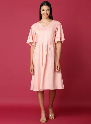 Casual Knee Length Dress Pink 