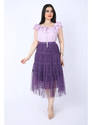 Two-piece set, Violet  blouse and Purple  tulle skirt 