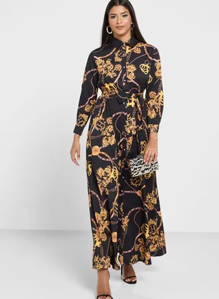 Printed Dress With Belt 