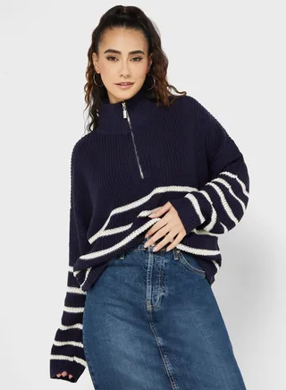 Half Zip Stripe Sweater